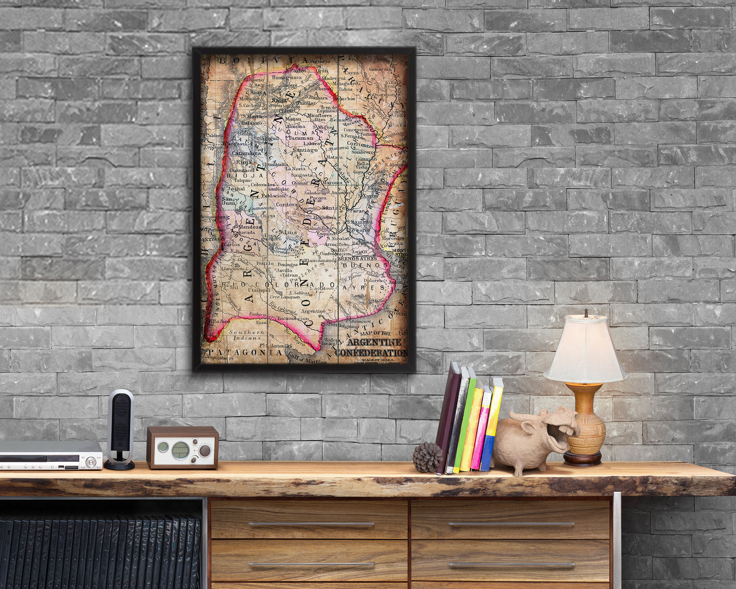 Argentina Antique Map Wood Framed Print Art Wall Decor Gifts