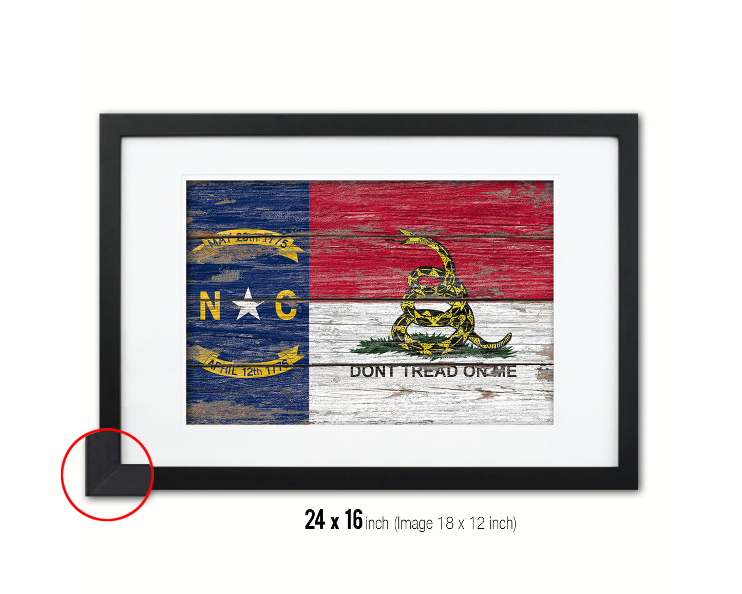 North Carolina State Gadsden Don't Tread On Me Wood Rustic Flag Framed Print Art