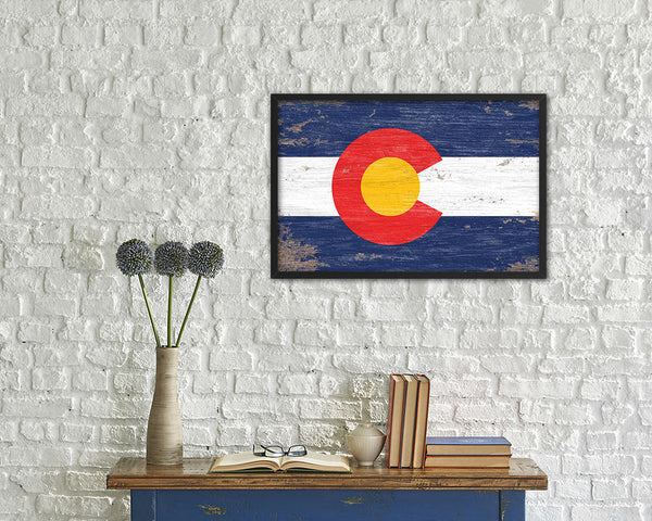 Colorado State Shabby Chic Flag Wood Framed Paper Print  Wall Art Decor Gifts