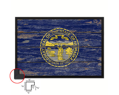 Nebraska State Rustic Flag Wood Framed Paper Prints Wall Art Decor Gifts