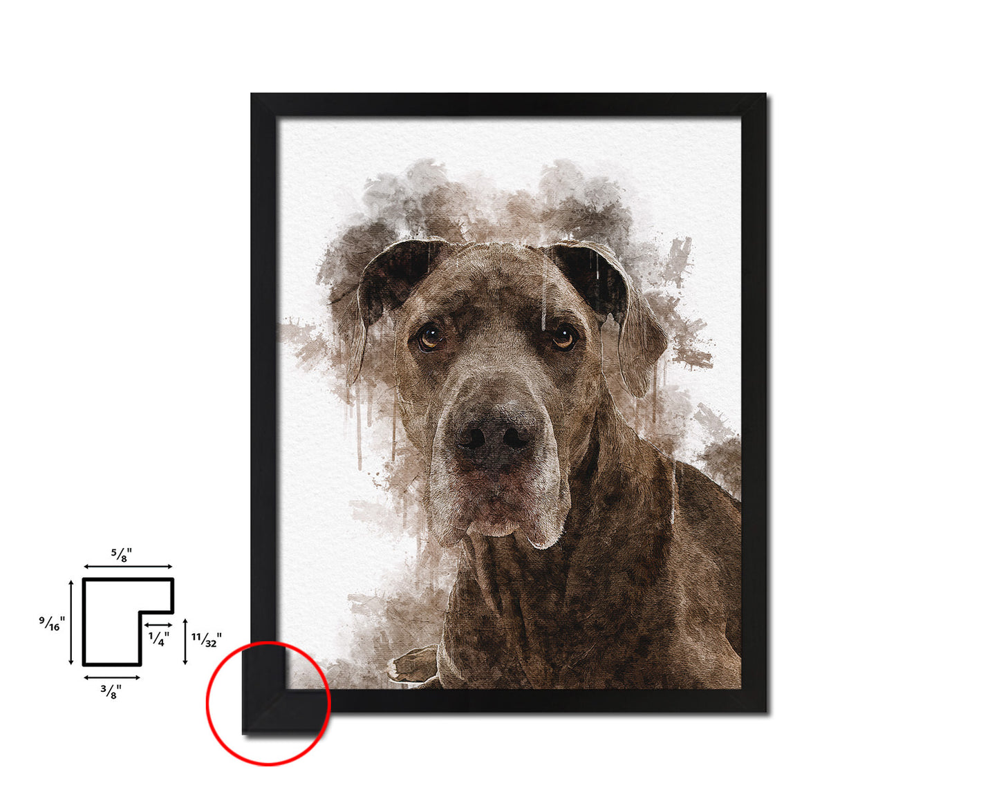 Blue Great Dane Dog Puppy Portrait Framed Print Pet Watercolor Wall Decor Art Gifts