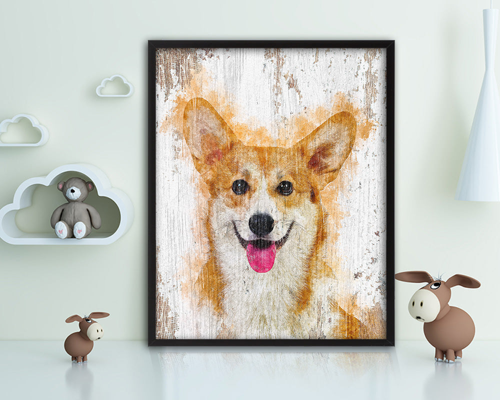 Corgi Pembroke Dog Puppy Portrait Framed Print Pet Watercolor Wall Decor Art Gifts