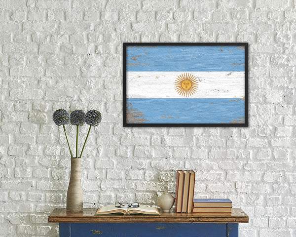 Argentina Shabby Chic Country Flag Wood Framed Print Wall Art Decor Gifts