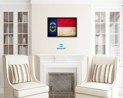 North Carolina State Vintage Flag Wood Framed Paper Print Wall Art Decor Gifts