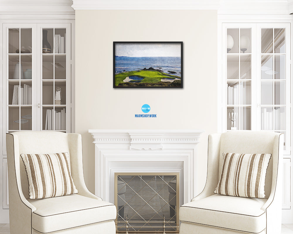 Pebble Beach Golf Course, Monterey, California Art Painting Print Art Wood Framed Wall Decor Gifts