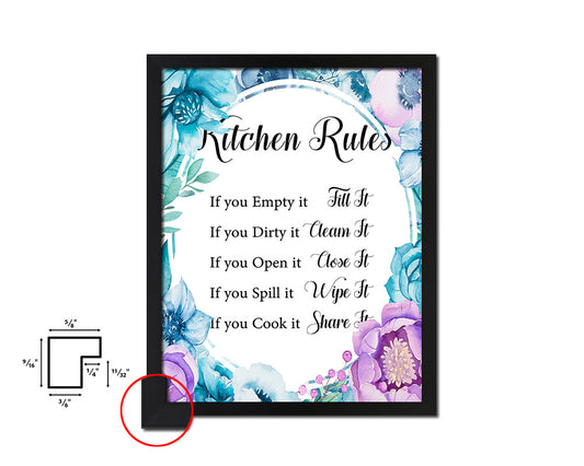 Kitchen Rules Quote Boho Flower Framed Print Wall Decor Art