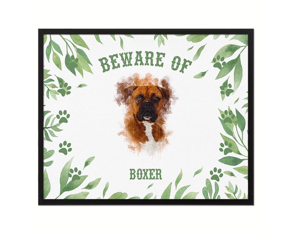 Beware of Boxer Sign Wood Framed Print Wall Art Decor Gifts