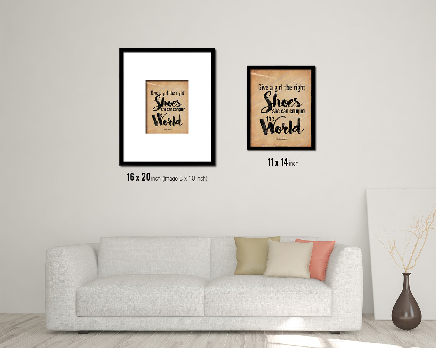 Give a girl the right shoes, Marilyn Monroe Quote Paper Artwork Framed Print Wall Decor Art
