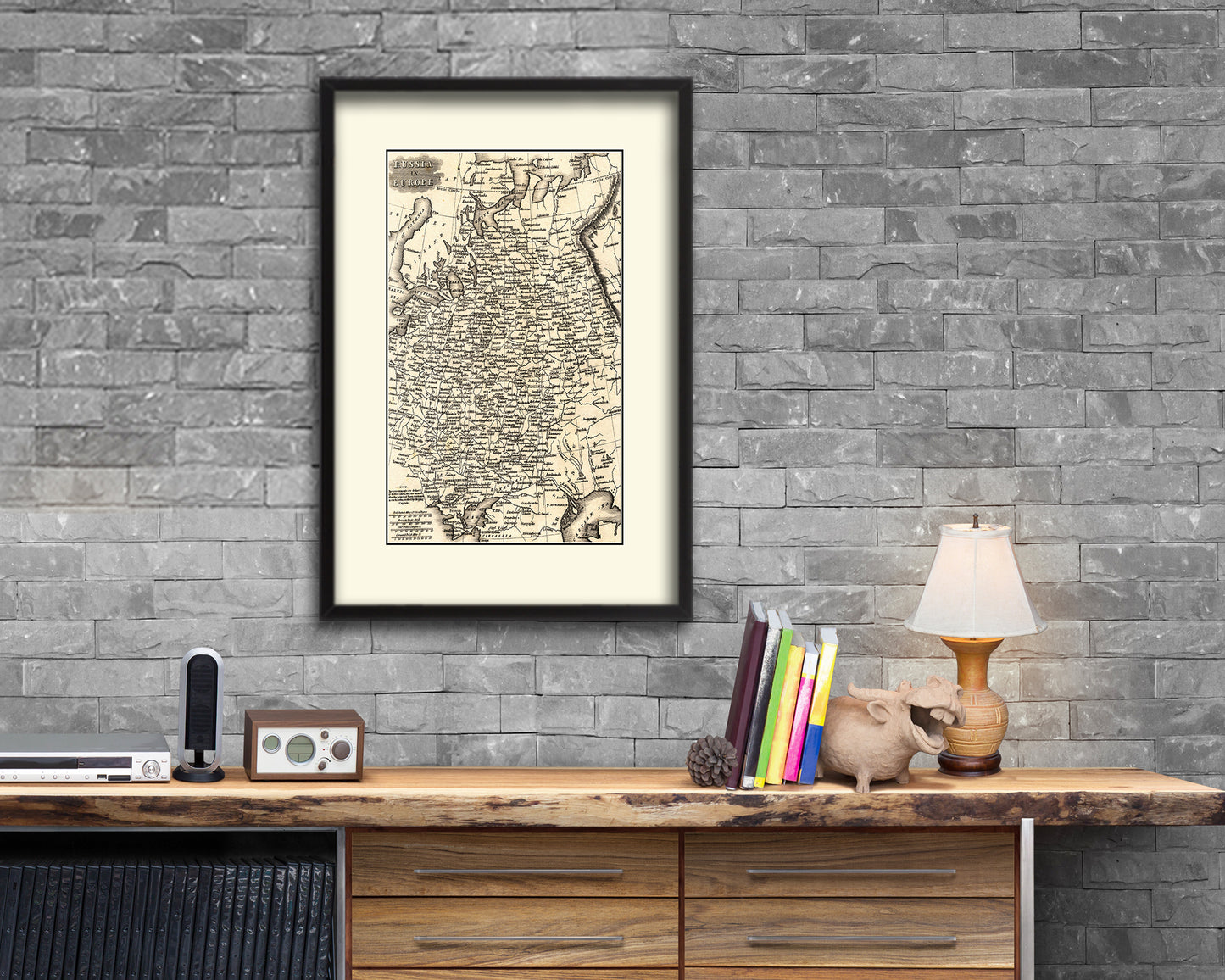 Russia Scandinavia Old Map Wood Framed Print Art Wall Decor Gifts