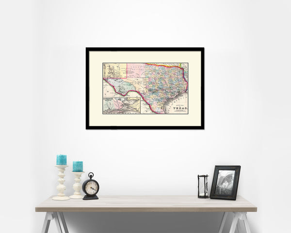 Texas Old Map Framed Print Art Wall Decor Gifts