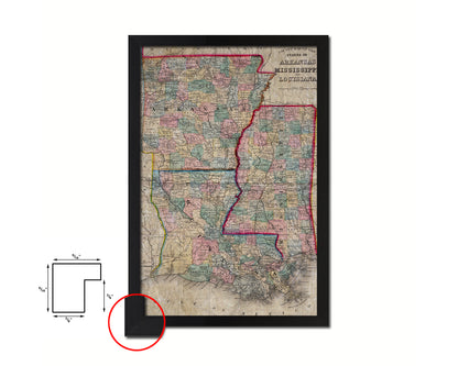Arkansas Louisiana Mississippi Historical Map Wood Framed Print Art Wall Decor Gifts