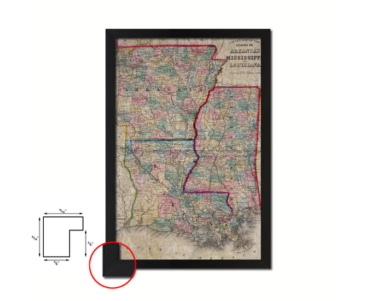 Arkansas Louisiana Mississippi Historical Map Wood Framed Print Art Wall Decor Gifts