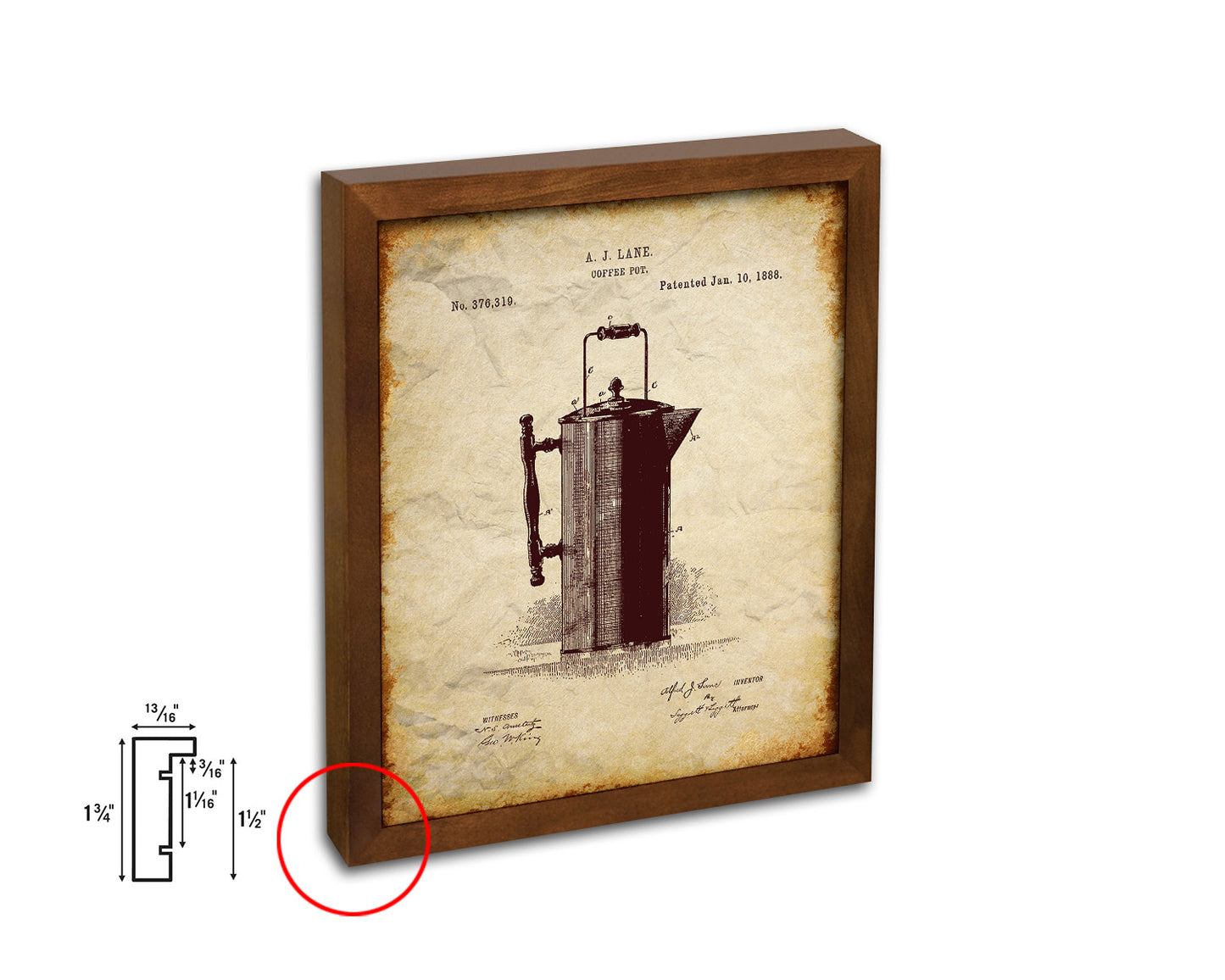 Pot Coffee Vintage Patent Artwork Walnut Frame Print Wall Art Decor Gifts