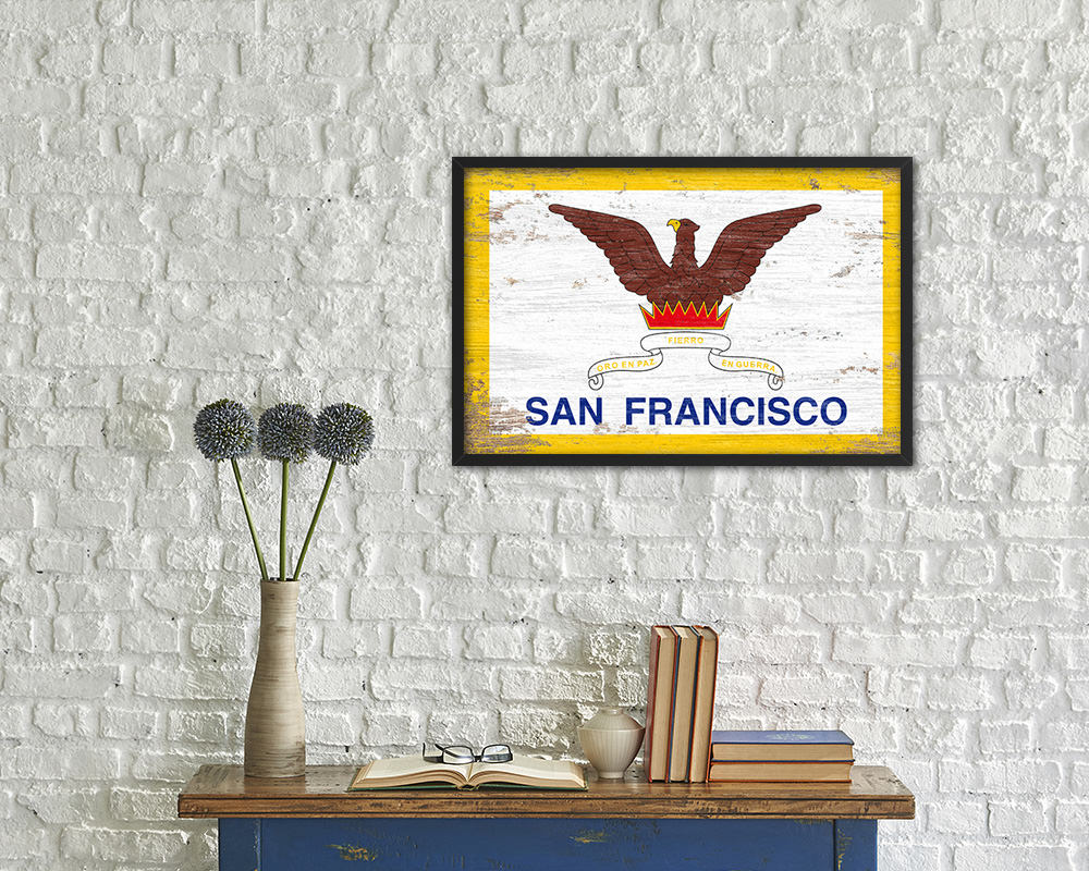 San Francisco City San Francisco State Shabby Chic Flag Framed Prints Decor Wall Art Gifts