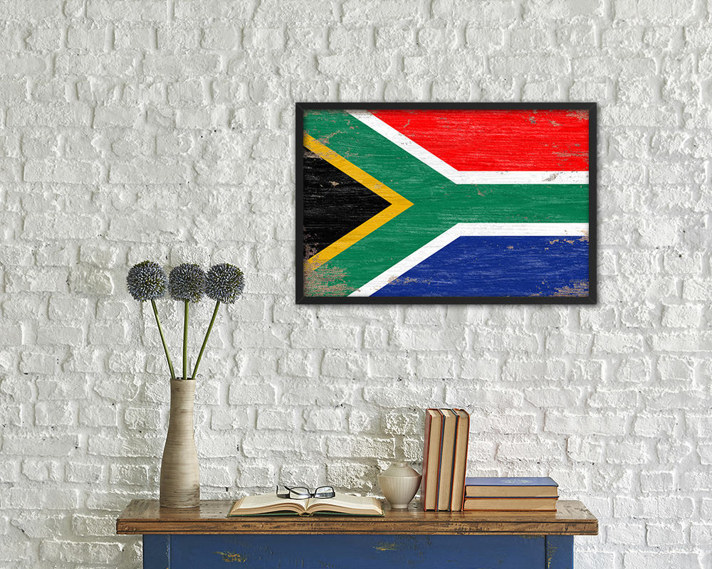 South Africa Shabby Chic Country Flag Wood Framed Print Wall Art Decor Gifts