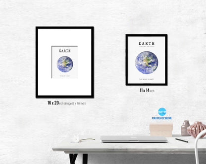 Earth Planet Prints Watercolor Solar System Wood Framed Paper Print Wall Art Decor Gifts