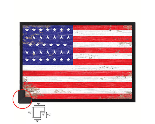 34 Stars Shabby Chic Military Flag Framed Print Decor Wall Art Gifts