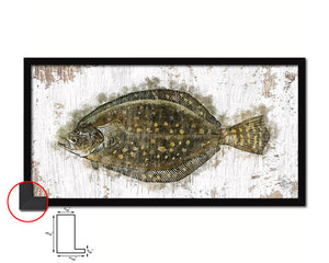 Flounder Fish Art Wood Frame Shabby Chic Restaurant Sushi Wall Decor Gifts, 10" x 20"