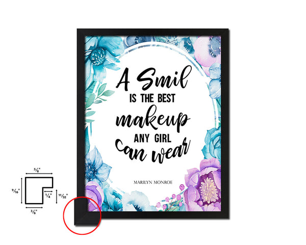 A smile is the best makeup Quote Boho Flower Framed Print Wall Decor Art