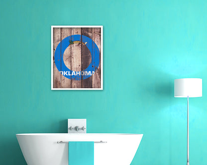 Oklahoma State Initial Flag Wood Framed Paper Print Decor Wall Art Gifts, Wood