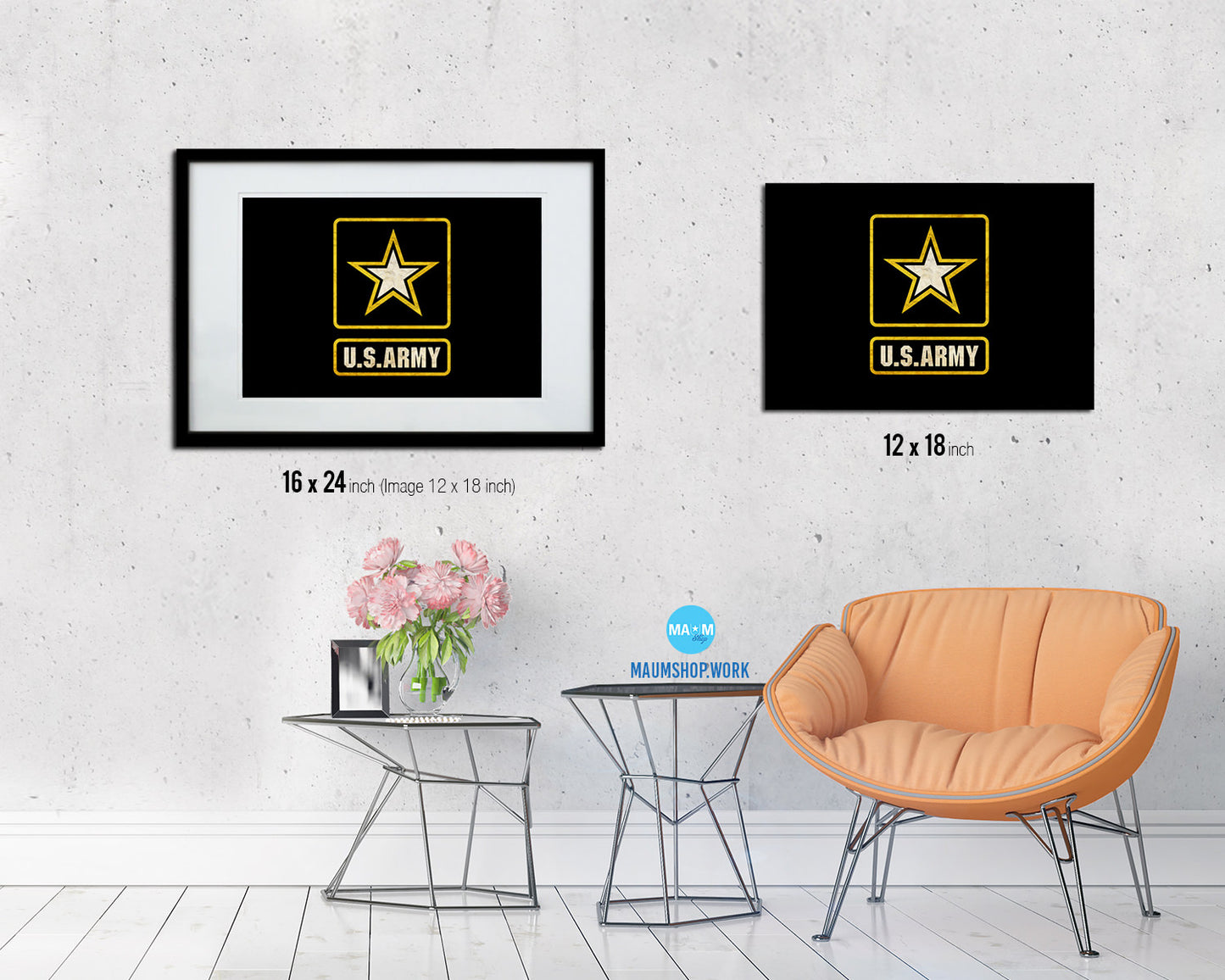 US Army Star Vintage Military Flag Framed Print Sign Decor Wall Art Gifts