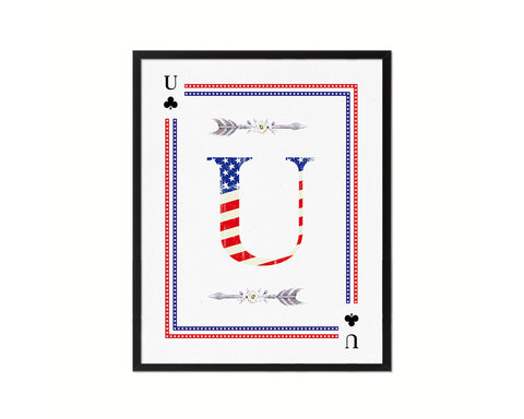 Letter U Custom Monogram Card Decks Clover American Flag Framed Print Wall Art Decor Gifts
