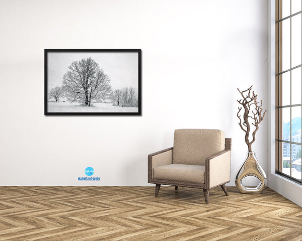White Trees Winter Landscape Artwork Painting Print Art Frame Home Wall Decor Gifts