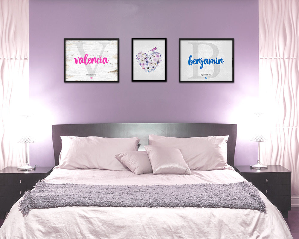 Valencia Personalized Biblical Name Plate Art Framed Print Kids Baby Room Wall Decor Gifts