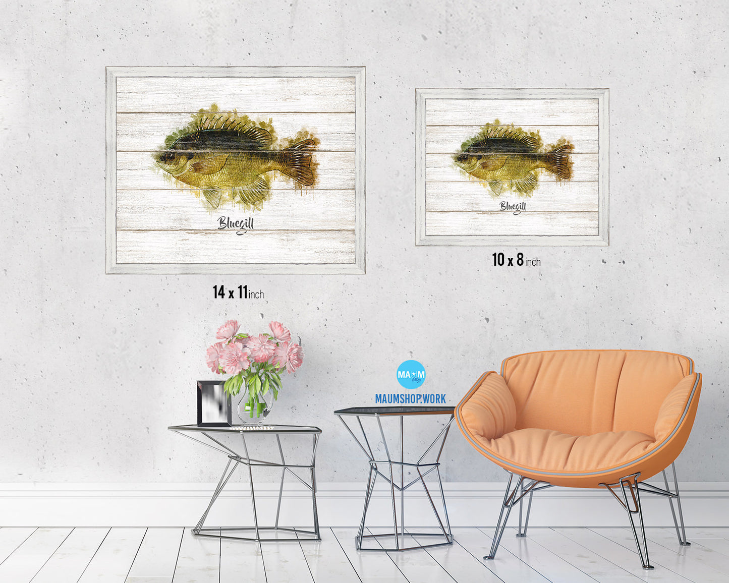 Bluegill Fish Framed Prints Modern Restaurant Sushi Bar Watercolor Wall Art Decor