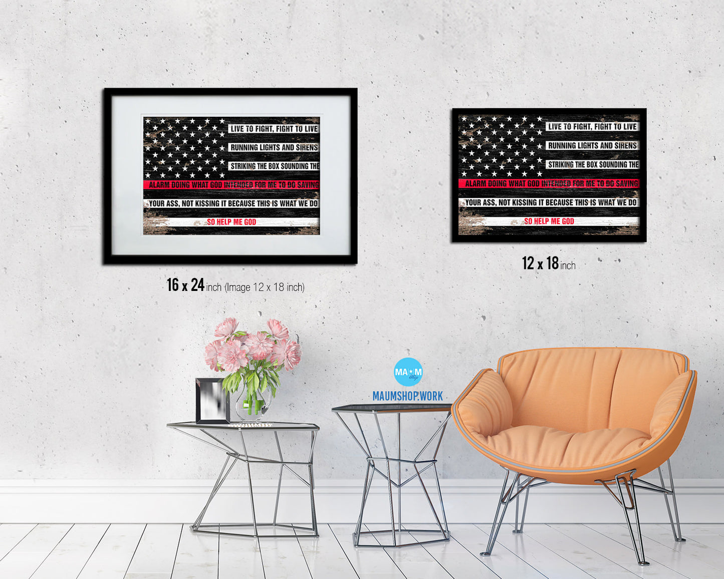 Thin Red Line Honoring Law Enforcement, Powercall Sirens Shabby Chic Military FlagArt