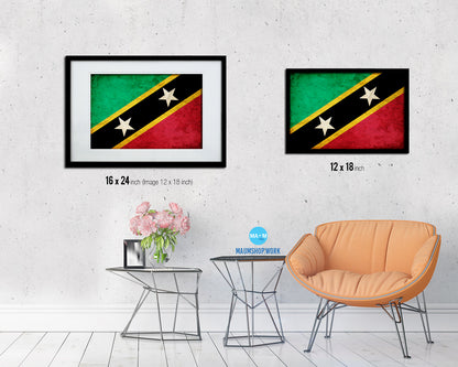 Saint Kitts and Nevis Country Vintage Flag Wood Framed Print Wall Art Decor Gifts
