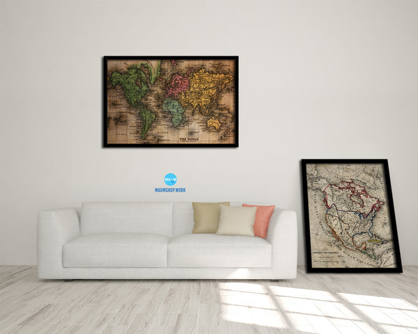 World Mercator Projection Circa 1860 Vintage Map Framed Print Art Wall Decor Gifts