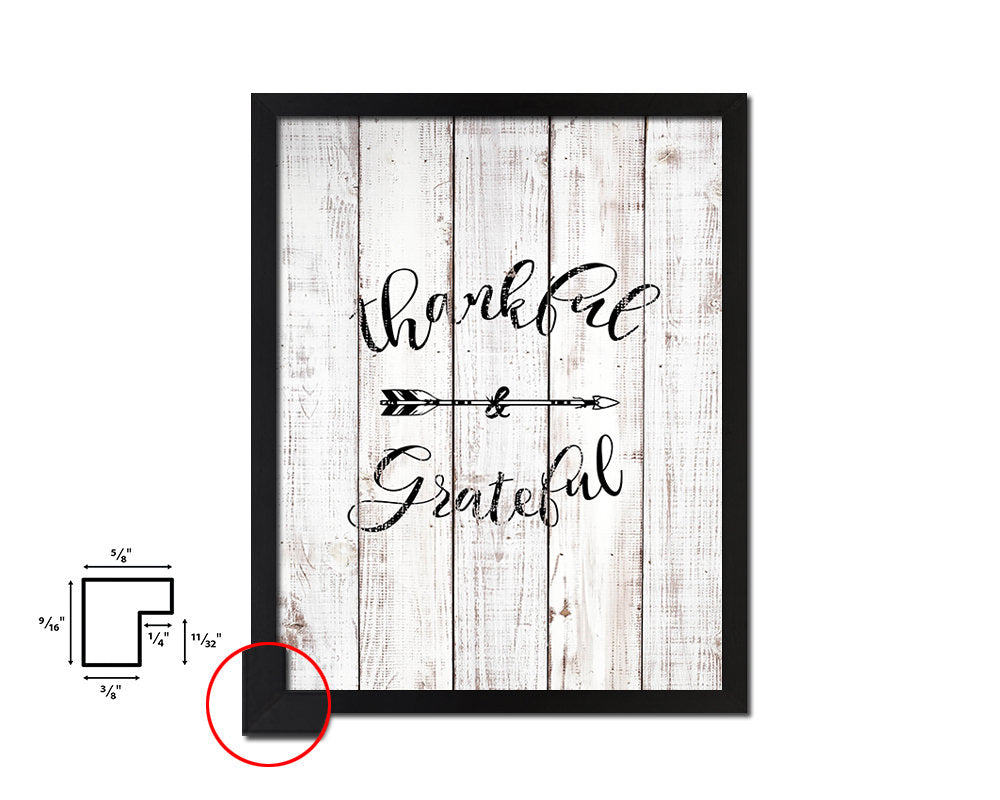 Thankful & grateful White Wash Quote Framed Print Wall Decor Art
