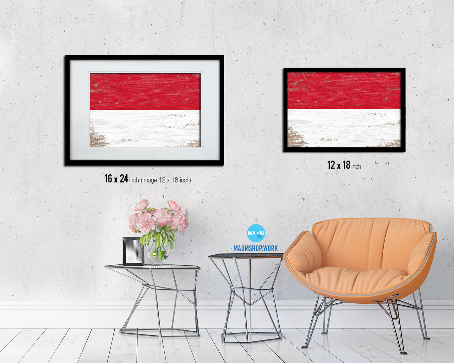 Indonesia Shabby Chic Country Flag Wood Framed Print Wall Art Decor Gifts