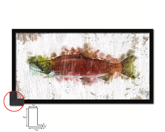 Sockeye Salmon Fish Art Wood Frame Shabby Chic Restaurant Sushi Wall Decor Gifts, 10" x 20"