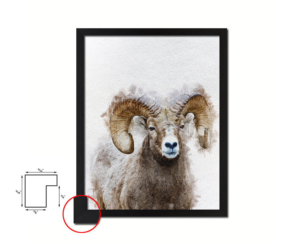 Sheep Ram Big Horn Animal Painting Print Framed Art Home Wall Decor Gifts