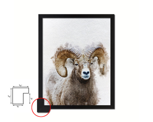 Sheep Ram Big Horn Animal Painting Print Framed Art Home Wall Decor Gifts