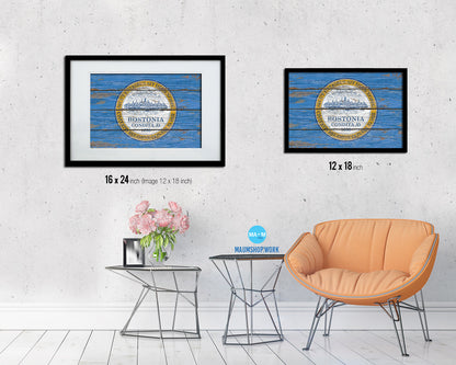 Boston City Massachusetts State Rustic Flag Wood Framed Paper Prints Decor Wall Art Gifts