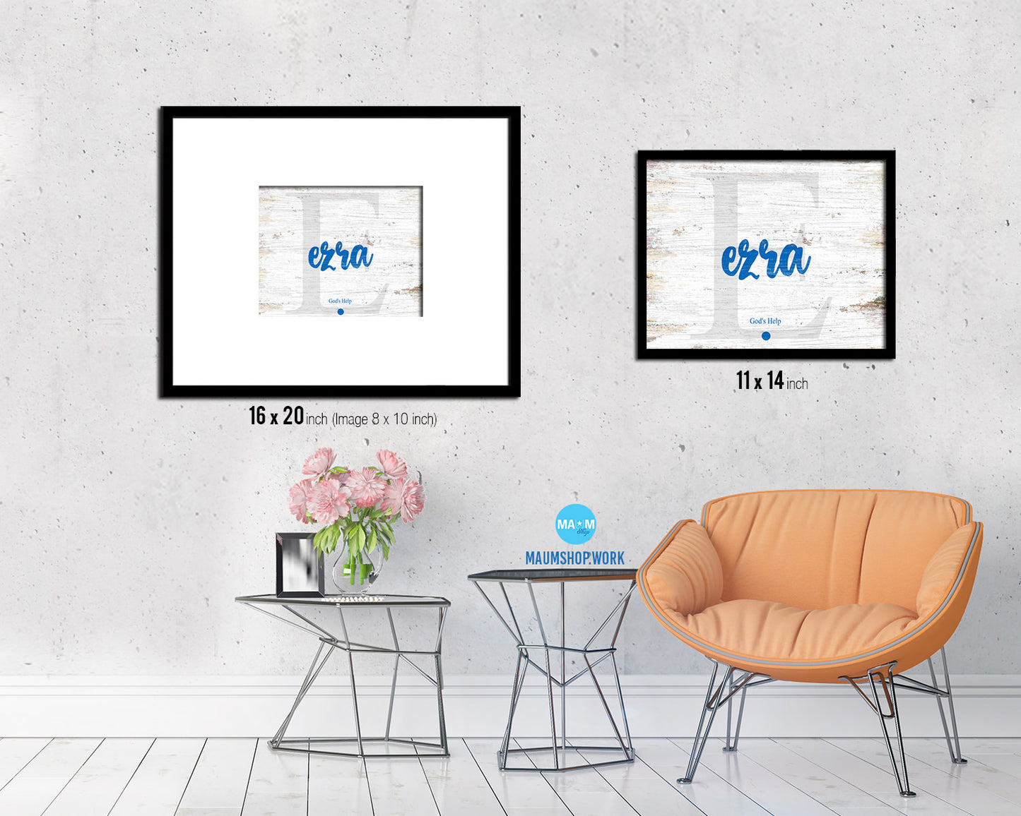 Ezra Personalized Biblical Name Plate Art Framed Print Kids Baby Room Wall Decor Gifts