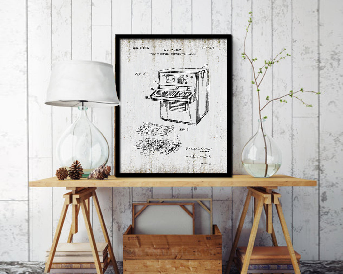 Operator Communication Console Computer Vintage Patent Artwork Black Frame Print Gifts