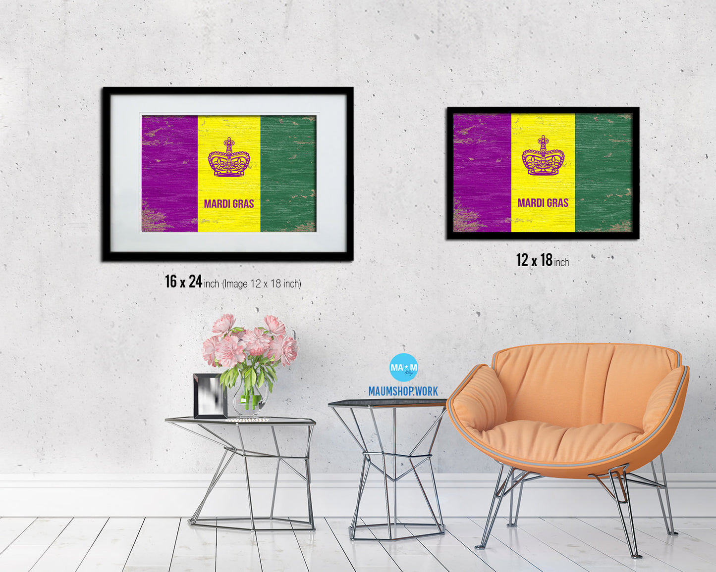 New Orleans Mardis Gras Shabby Chic Flag Framed Prints Decor Wall Art Gifts