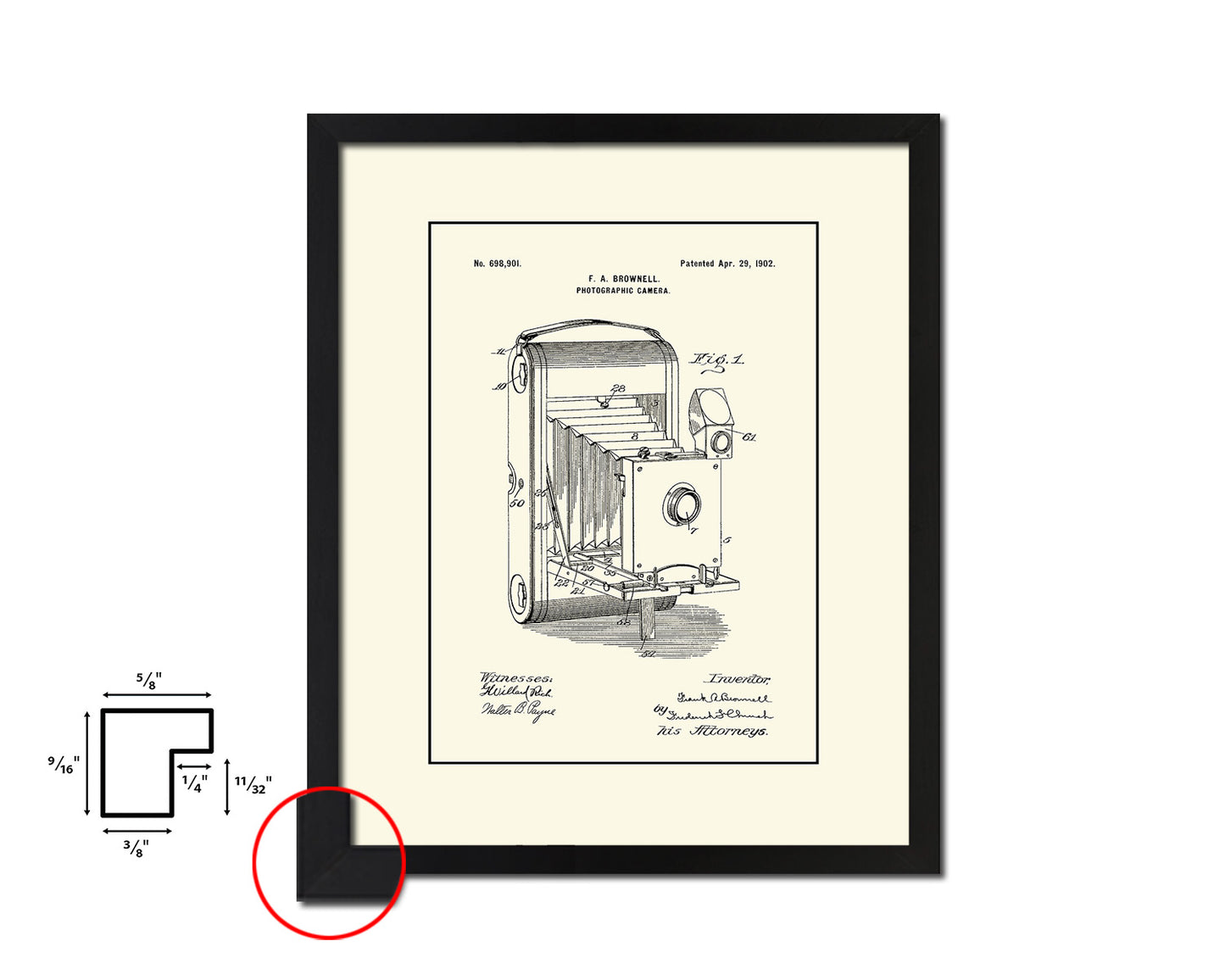 Brownell Photographic Camera Vintage Patent Artwork Black Frame Print Wall Art Decor Gifts