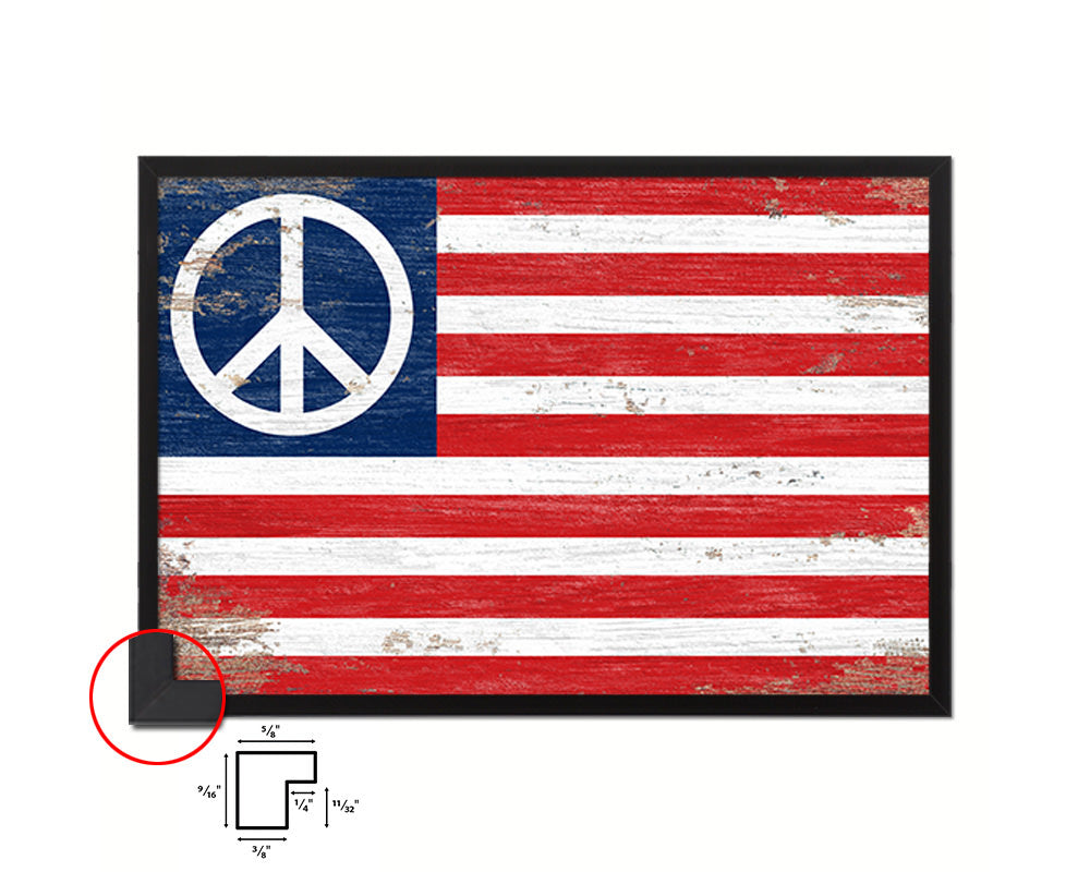 US Peace Sign Anti War American Shabby Chic Military Flag Framed Print Decor Wall Art Gifts