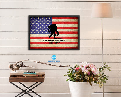 Wounded Warrior Project American Vintage Military Flag Framed Print Sign Decor Wall Art Gifts