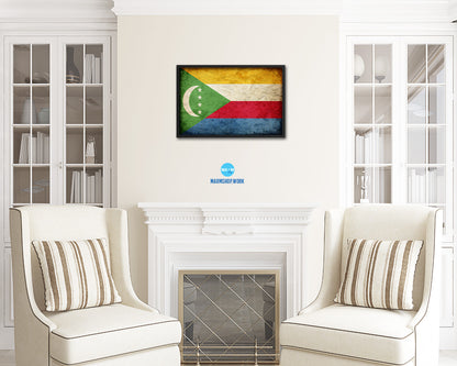 Comoros Country Vintage Flag Wood Framed Print Wall Art Decor Gifts