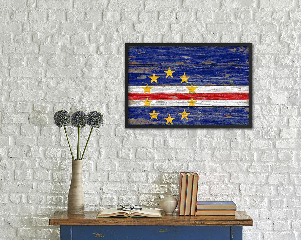Cape Verde Country Wood Rustic National Flag Wood Framed Print Wall Art Decor Gifts