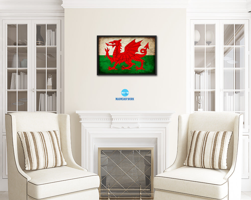 Wales Country Vintage Flag Wood Framed Print Wall Art Decor Gifts