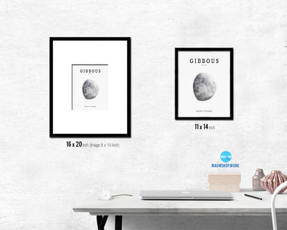 Waxing Gibbous Lunar Phases Moon Watercolor Nursery Framed Prints Home Decor Wall Art Gifts