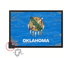 Oklahoma State Shabby Chic Flag Wood Framed Paper Print  Wall Art Decor Gifts