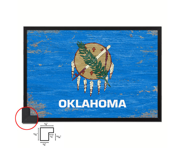 Oklahoma State Shabby Chic Flag Wood Framed Paper Print  Wall Art Decor Gifts